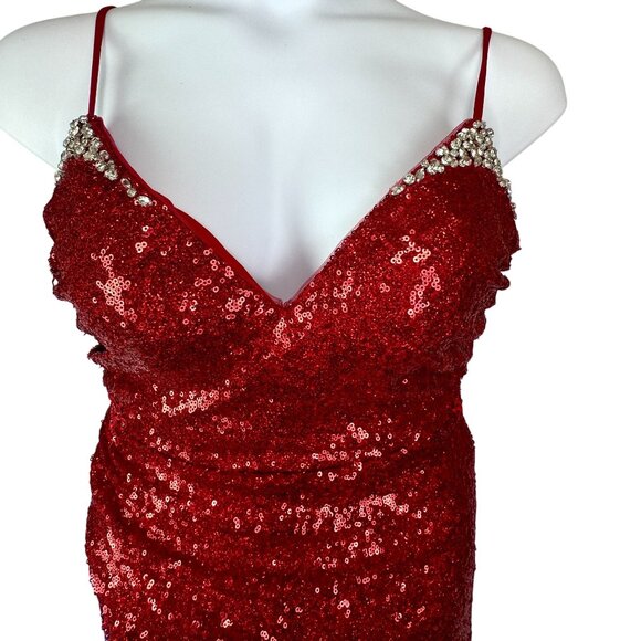Rachel Allan Red Sequin Floor Length Gown Lace-up Back Dress Size 00 NWT 70517 - Picture 8 of 16